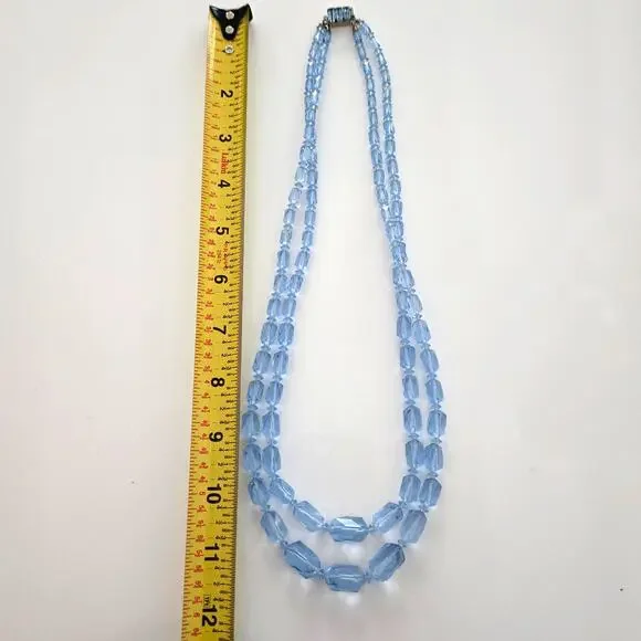 Vintage 1950s Austrian Ice Blue Crystal Double Strand Necklace Rhinestone Clasp - Picture 6 of 7